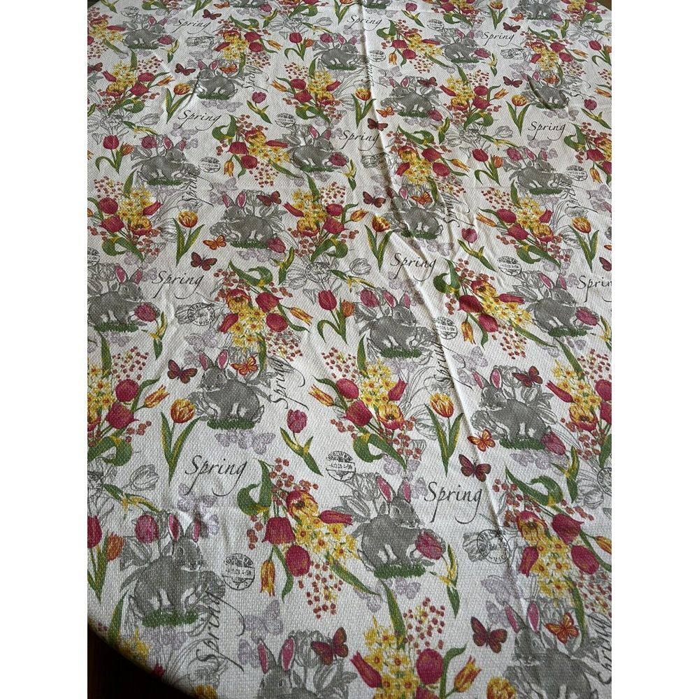 DEBORAGH CONNOLLY SPRING EASTER FLORAL COTTON TABLECLOTH‎ OBLONG 53" X 77"